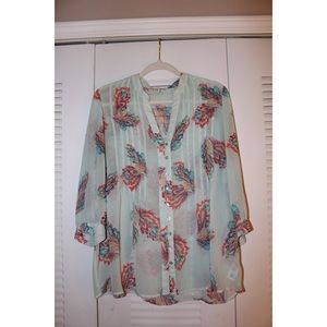 Sheer Feather Print Top